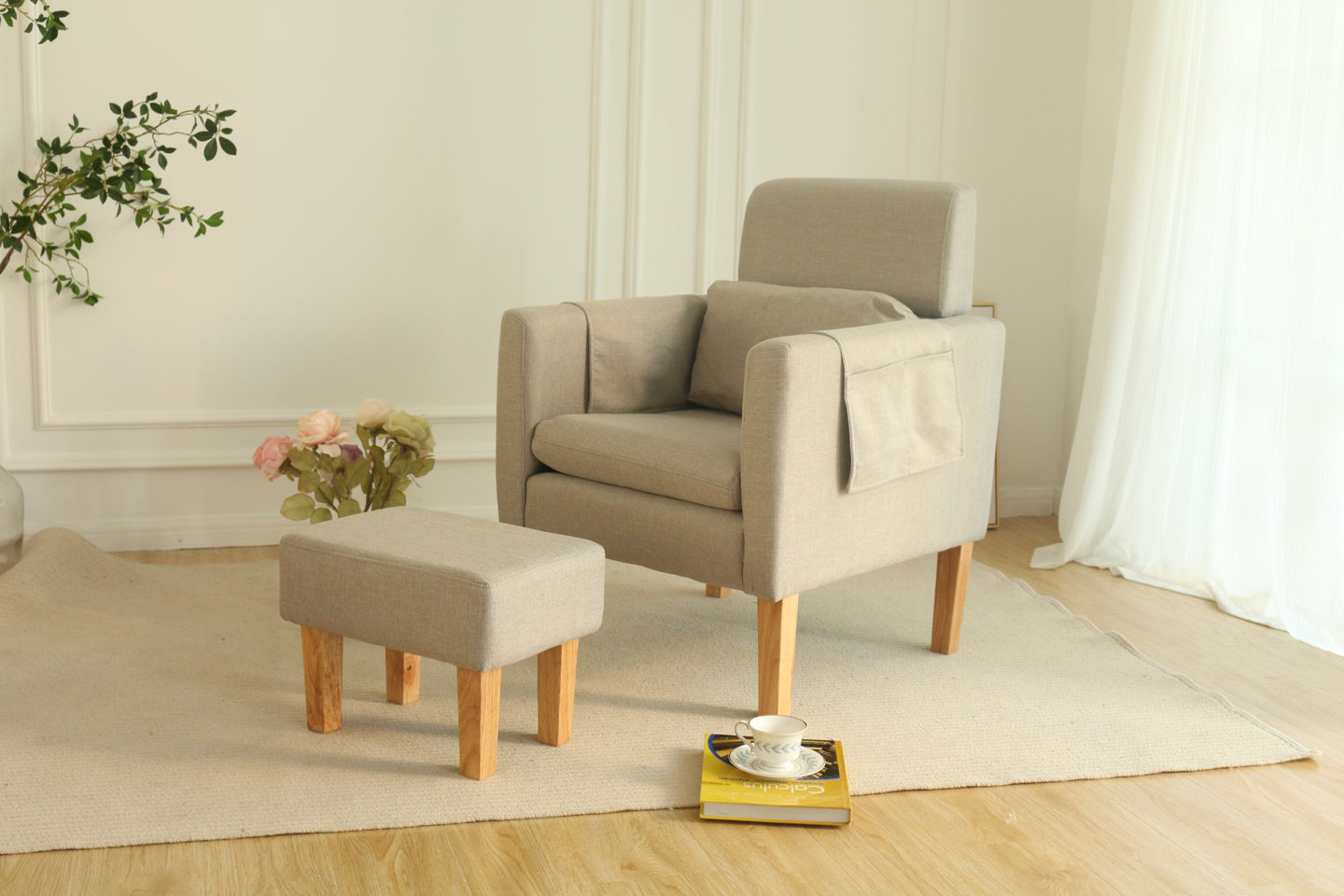 FRENTEZ Accent Chair with Position Adjustment，Armchair with Ottoman Set for Living Room，Bedroom and Office